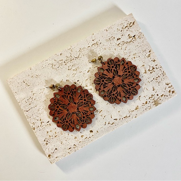 Jewelry - 4/$15 Wood Filigree Cutout Drop Earrings